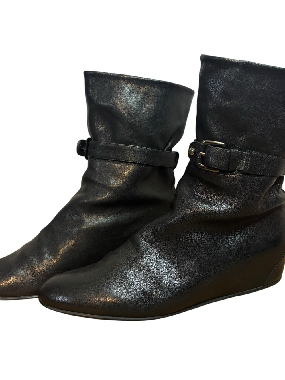 Stuart Weitzman Womens Black Leather Pull On Ankle Boots wedge heels Size 10M